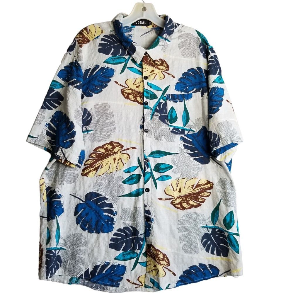 Jogal Men's Size‎ XXL Off White Floral Leaf Viscose Blend Hawaiian Beach Shirt